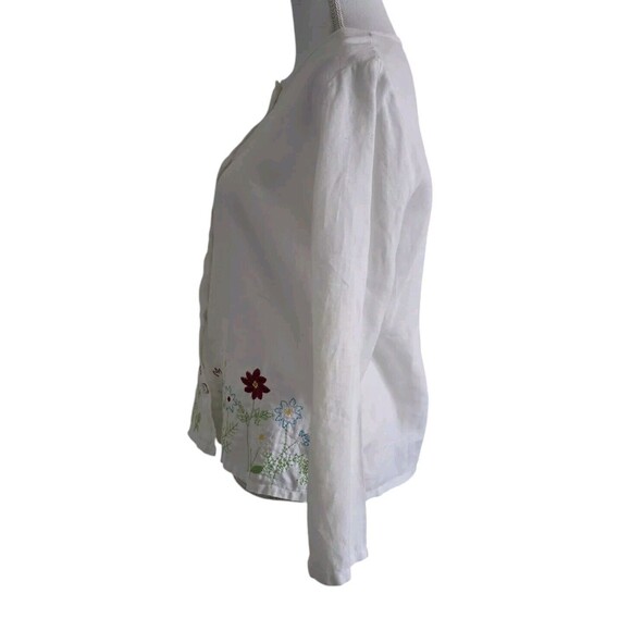 Russ Berens Linen Top White Floral Stitching Button Up Long Sleeve X Small USA - Picture 4 of 14